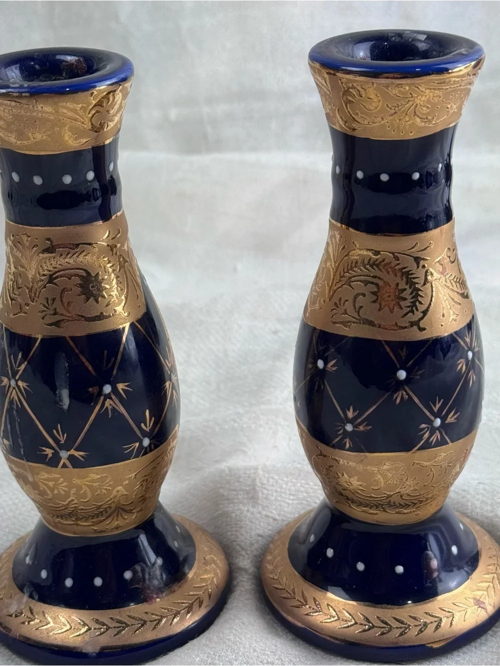 VTG Victorian Hollywood Regency Cobalt Blue Gold Courting Couple Candle Holders